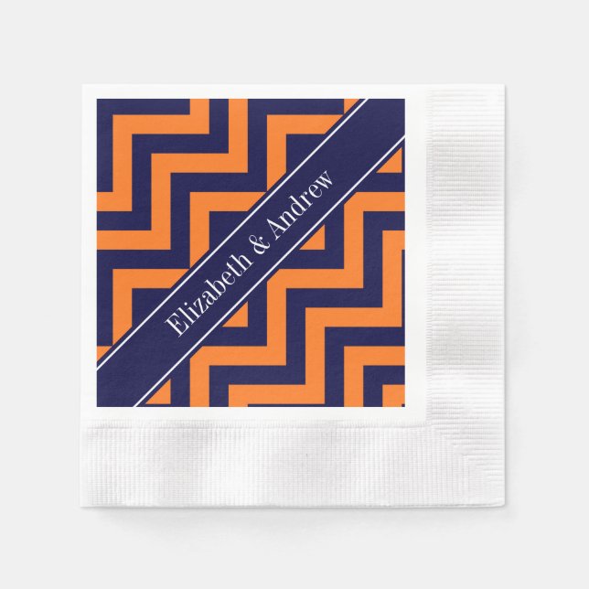 Pumpkin Navy LG Zickzack Navy Blue Name Monogram Serviette (Vorderseite)