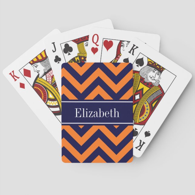 Pumpkin Navy LG Zickzack Navy Blue Name Monogram Spielkarten (Rückseite)