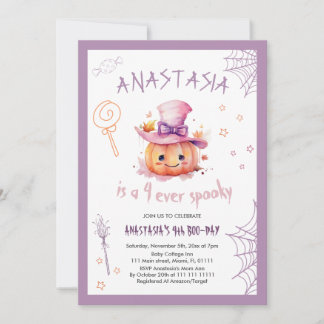 Pumpkin Niedlich Halloween Baby Girl 4. Geburtstag Einladung
