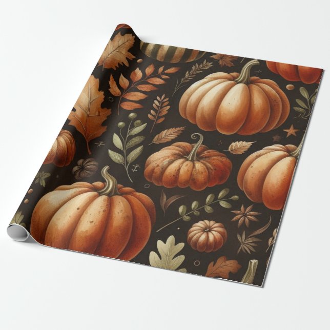 Pumpkin Niedliche Wasserfarben Herbst & Herbst Ern Geschenkpapier (Ungerollt)
