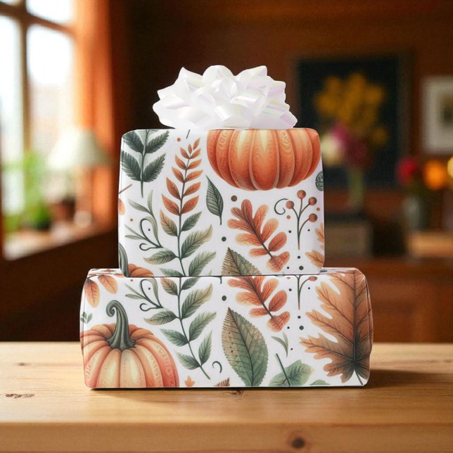 Pumpkin Niedliche Wasserfarben Herbst & Herbst Ern Geschenkpapier (Von Creator hochgeladen)