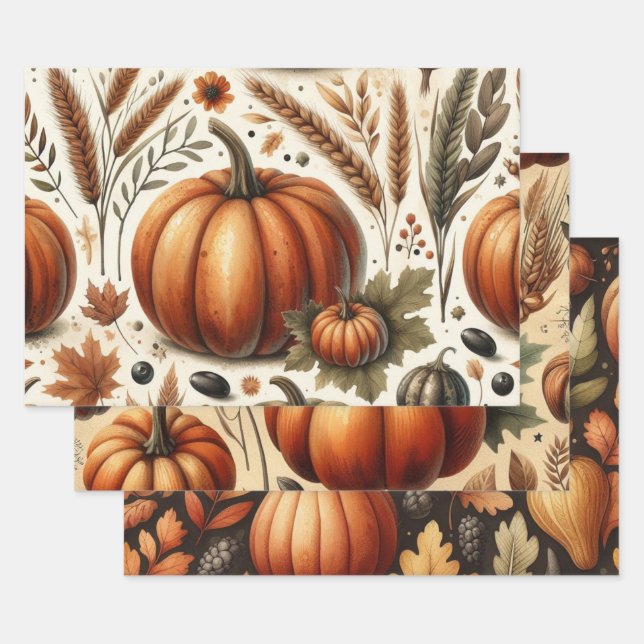 Pumpkin Niedliche Wasserfarben Herbst & Herbst Ern Geschenkpapier Set (Set)