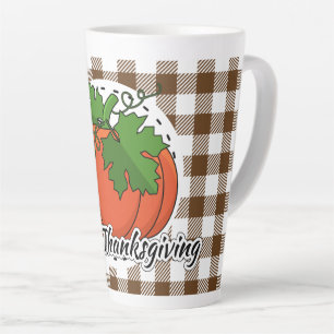 Pumpkin on Brown Kariert - Glückliches Erntedankf Milchtasse