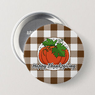 Pumpkin on Brown Kariert - Glückliches Erntedankfe Button