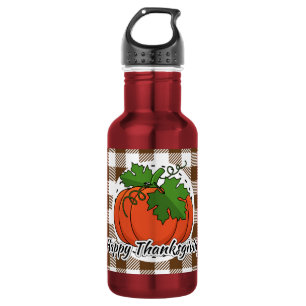 Pumpkin on Brown Kariert - Glückliches Erntedankfe Edelstahlflasche