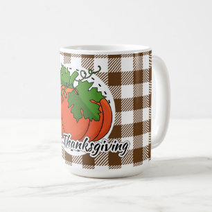 Pumpkin on Brown Kariert - Glückliches Erntedankfe Kaffeetasse