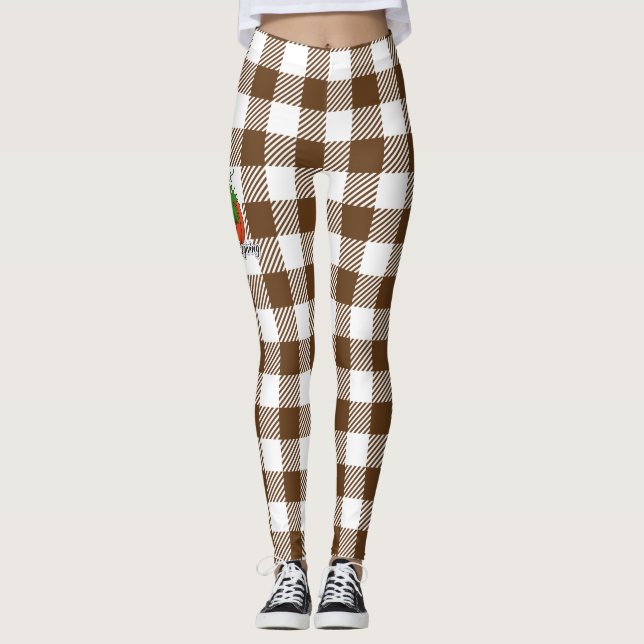 Pumpkin on Brown Kariert - Glückliches Erntedankfe Leggings (Vorderseite)