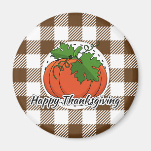 Pumpkin on Brown Kariert - Glückliches Erntedankfe Magnet