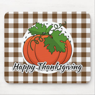 Pumpkin on Brown Kariert - Glückliches Erntedankfe Mousepad