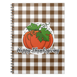 Pumpkin on Brown Kariert - Glückliches Erntedankfe Notizblock