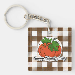 Pumpkin on Brown Plaid - Happy Thanksgiving Schlüsselanhänger