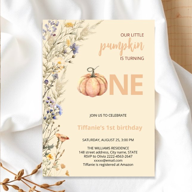 Pumpkin One Herbst Einladung zum ersten Geburtstag (Little Pumpkin Baby Shower Invitation – Fall Autumn Gender Neutral Invite)