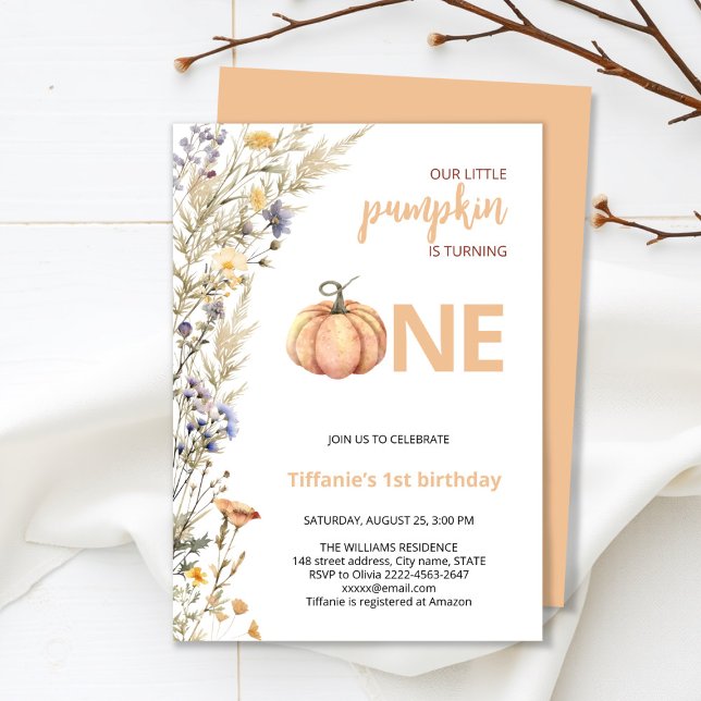 Pumpkin One Herbst Einladung zum ersten Geburtstag (Little Pumpkin Baby Shower Invitation – Fall Autumn Gender Neutral Invite)