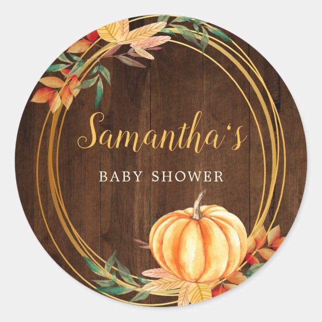 Pumpkin Orange Baby Showdusche Herbstlaube Wood Runder Aufkleber (Vorderseite)