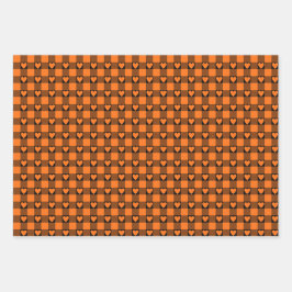 Pumpkin Orange Black Buffalo Heart Plaid Geschenkpapier Set