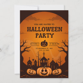 Pumpkin Orange & Black Simple Halloween-Party Einladung