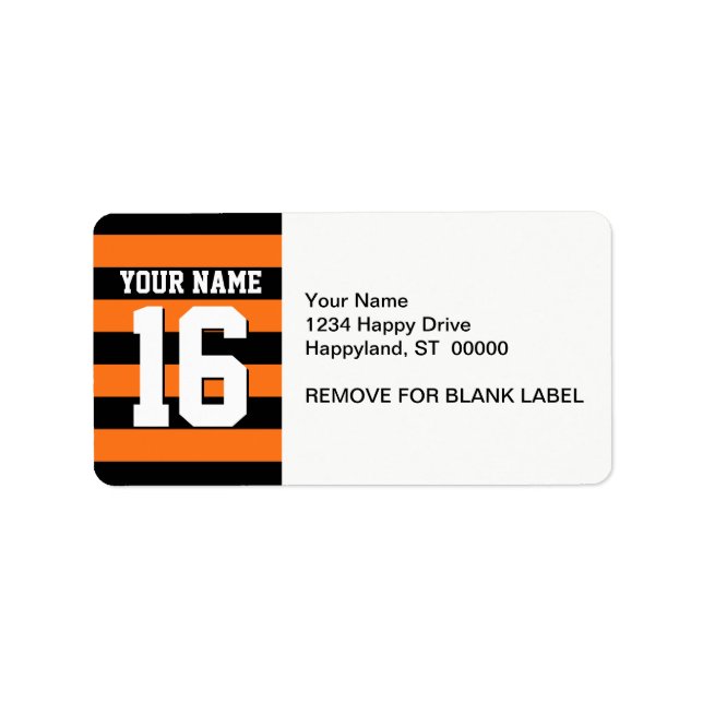 Pumpkin Orange Black Team Jersey Preppy Strip Adressaufkleber (Vorne)