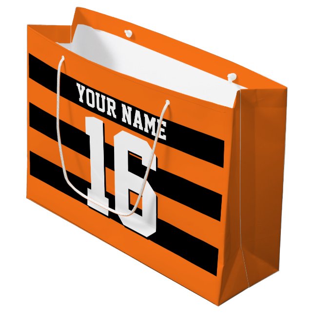 Pumpkin Orange Black Team Jersey Preppy Strip Große Geschenktüte (Vorderseite Schrägansicht)