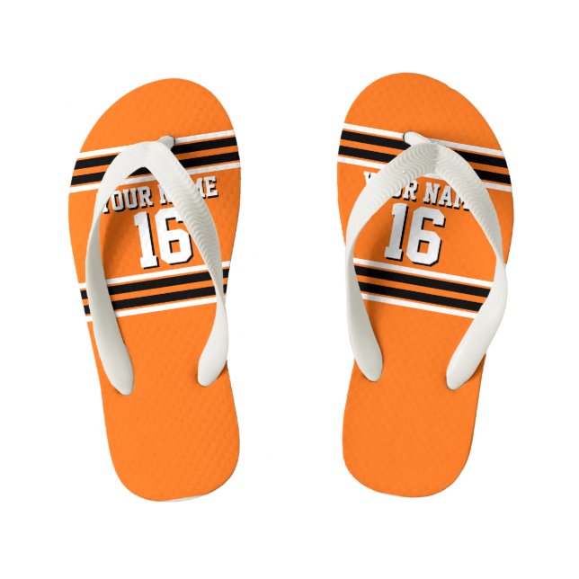 Pumpkin Orange Blk Team Jersey Name Kinderbadesandalen (Fußbett)