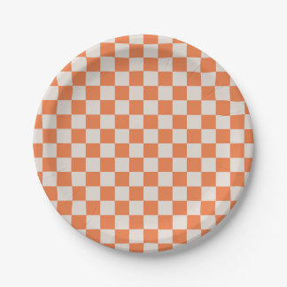 Pumpkin Orange & Bone Checkerboard Party Plättchen Pappteller