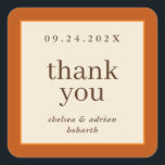 Pumpkin Orange Border Einfache Hochzeit im Herbst  Quadratischer Aufkleber<br><div class="desc">Mit dieser einfachen,  textbasierten Herbst-Gastgeschenk Hochzeit können Sie sich auf einem Aufkleber mit einem Rand von reichhaltigem Kürbis und Orange auf Elfenbein von dezenter Eleganz ausdrücken. Verwenden Sie die Anpassungsoption,  um die Farben und Schriftart zu ändern,  um Ihr Hochzeitstil Anzug zu geben.</div>