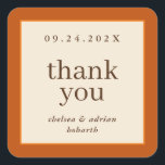 Pumpkin Orange Border Einfache Hochzeit im Herbst  Quadratischer Aufkleber<br><div class="desc">Mit dieser einfachen,  textbasierten Herbst-Gastgeschenk Hochzeit können Sie sich auf einem Aufkleber mit einem Rand von reichhaltigem Kürbis und Orange auf Elfenbein von dezenter Eleganz ausdrücken. Verwenden Sie die Anpassungsoption,  um die Farben und Schriftart zu ändern,  um Ihr Hochzeitstil Anzug zu geben.</div>