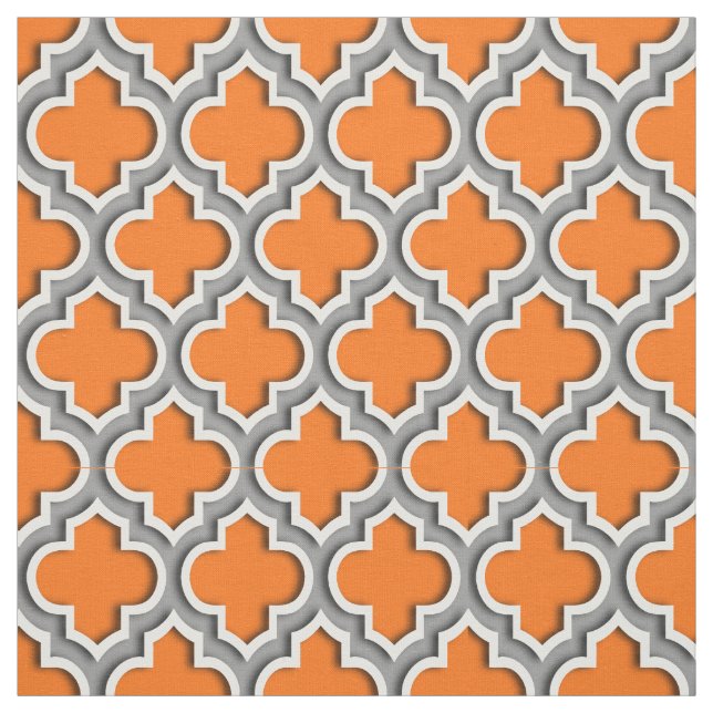 Pumpkin Orange, Dunkelgrau, marokkanischer Quatref Stoff (Muster)