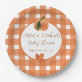 Pumpkin Orange Gingham Fall Baby Dusche Pappteller