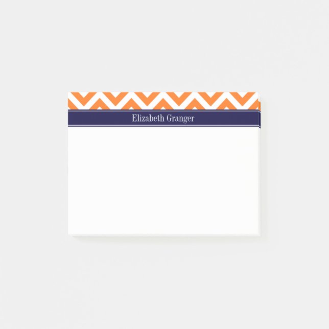 Pumpkin Orange LG Zickzack Navy Name Monogram Post-it Klebezettel (Vorderseite)