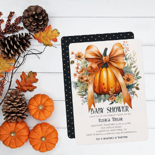 Pumpkin Orange Ribbon Unisex Fall Baby Dusche Einladung