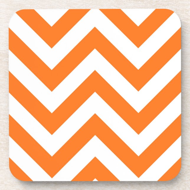 Pumpkin Orange, weißes, Zickzack ZigZag-Muster Untersetzer (Vorderseite)