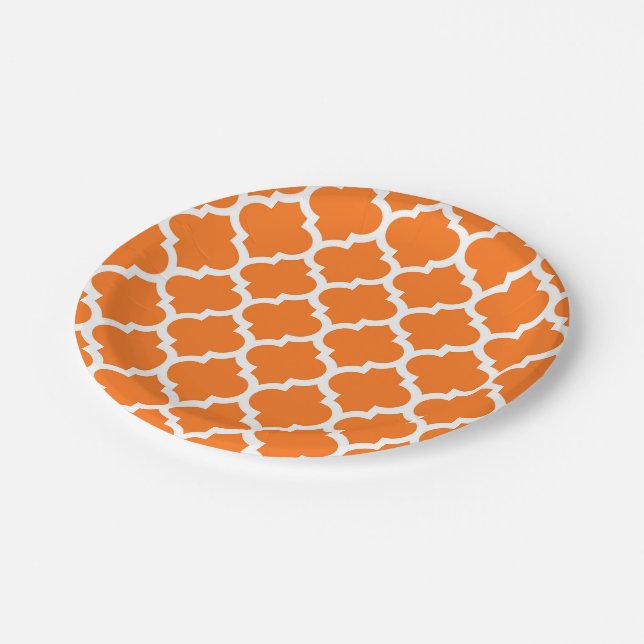 Pumpkin Orange Welch marokkanisches Quatrefolienmu Pappteller (Schrägansicht)