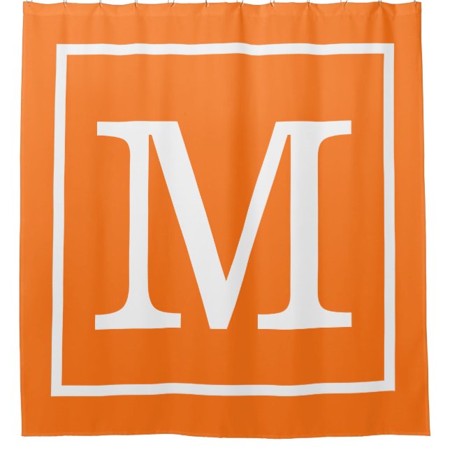 Pumpkin Orange White Gerahmt XL Initial Monogram Duschvorhang (Vorderseite)