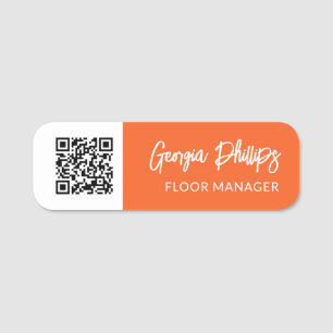 Pumpkin Orange White QR Code Brush Skript Namensschild