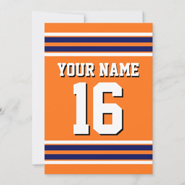 Pumpkin Orange with Navy White Stripes Team Jersey Einladung (Vorderseite)