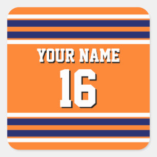 Pumpkin Orange with Navy White Stripes Team Jersey Quadratischer Aufkleber