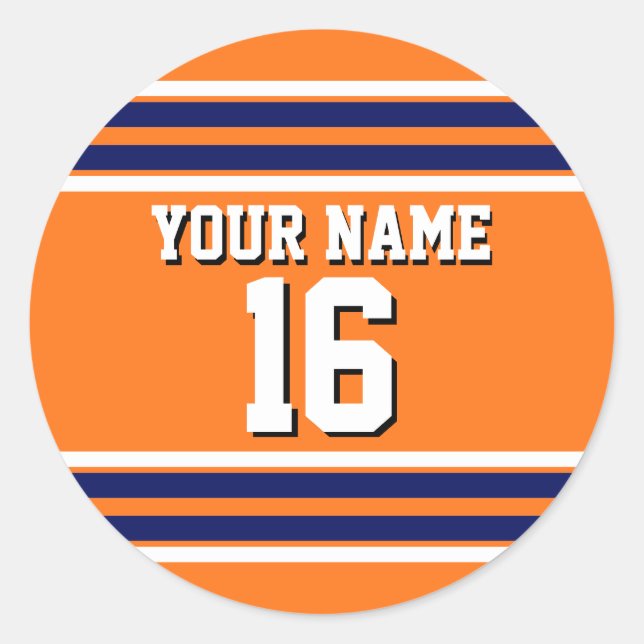 Pumpkin Orange with Navy White Stripes Team Jersey Runder Aufkleber (Vorderseite)
