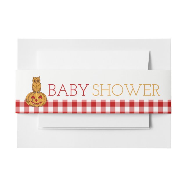 Pumpkin Owl & Gingham Baby Dusche Einladungsbanderole (Vorderseite Beispiel)