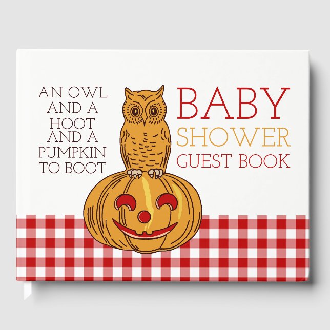 Pumpkin Owl & Gingham Baby Dusche Gästebuch (Vorderseite)