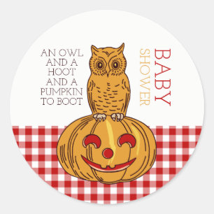 Pumpkin Owl & Gingham Baby Dusche Runder Aufkleber
