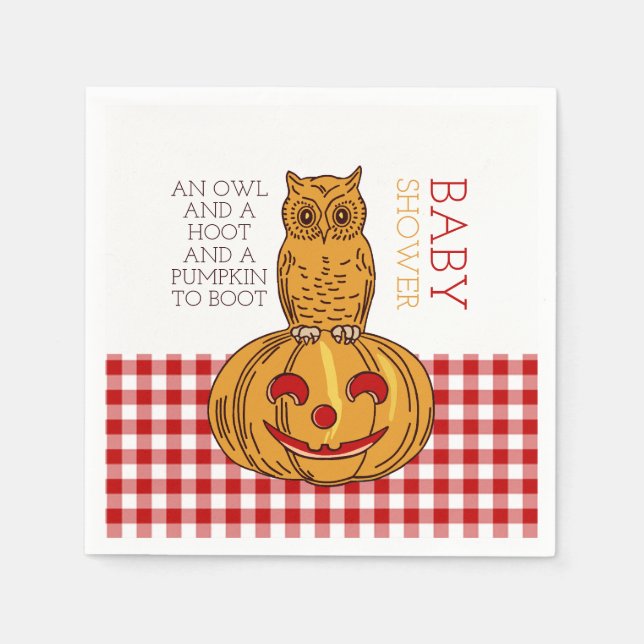 Pumpkin Owl & Gingham Baby Dusche Serviette (Vorderseite)