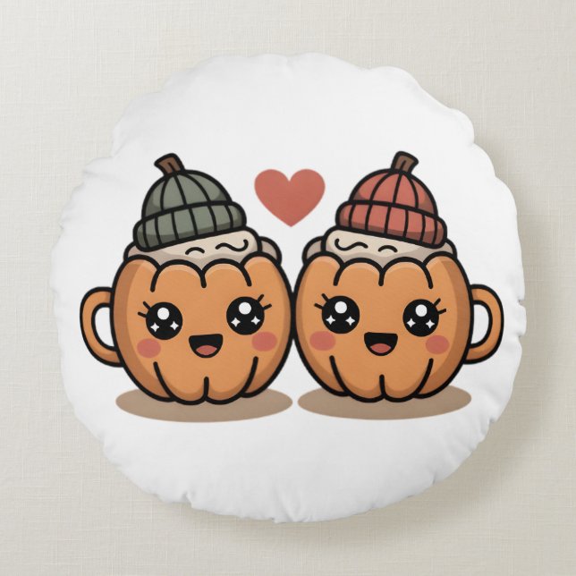 Pumpkin Paar Pillow - Cute Cozy Fall Home Decr Rundes Kissen (Vorderseite)