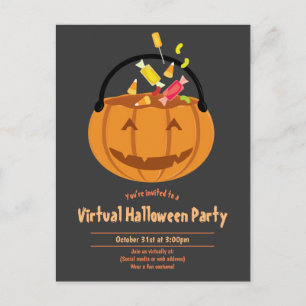 Pumpkin Pail Candy Grau Virtual Halloween-Party Einladungspostkarte
