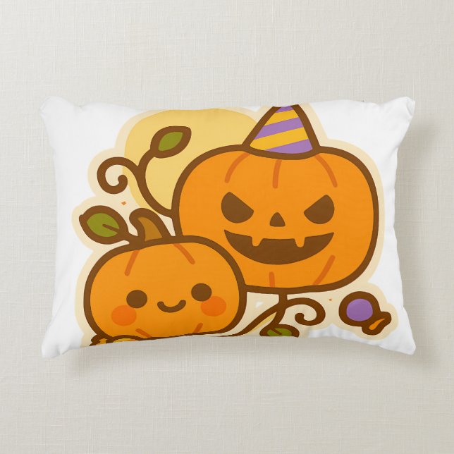 Pumpkin Pals - Kawaii Halloween Dekokissen (Vorderseite)
