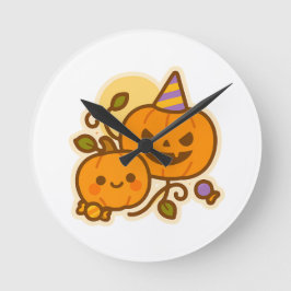 Pumpkin Pals - Kawaii Halloween Runde Wanduhr