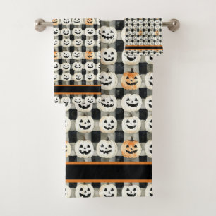 Pumpkin-Parade - Monochrome Mischief in Checkered Badhandtuch Set