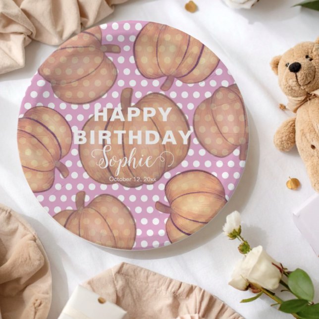 Pumpkin Party Pink & Orange Birthday Pappteller (Von Creator hochgeladen)