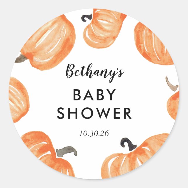 Pumpkin Patch Baby Shower Runder Aufkleber (Vorderseite)