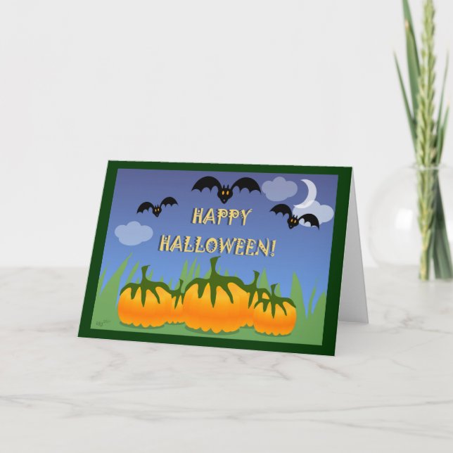 Pumpkin Patch Bats Halloween Card Karte (Vorderseite)