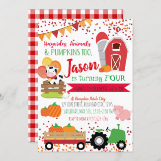 Pumpkin Patch Bauer Boys Red Gingham Birthday Einladung